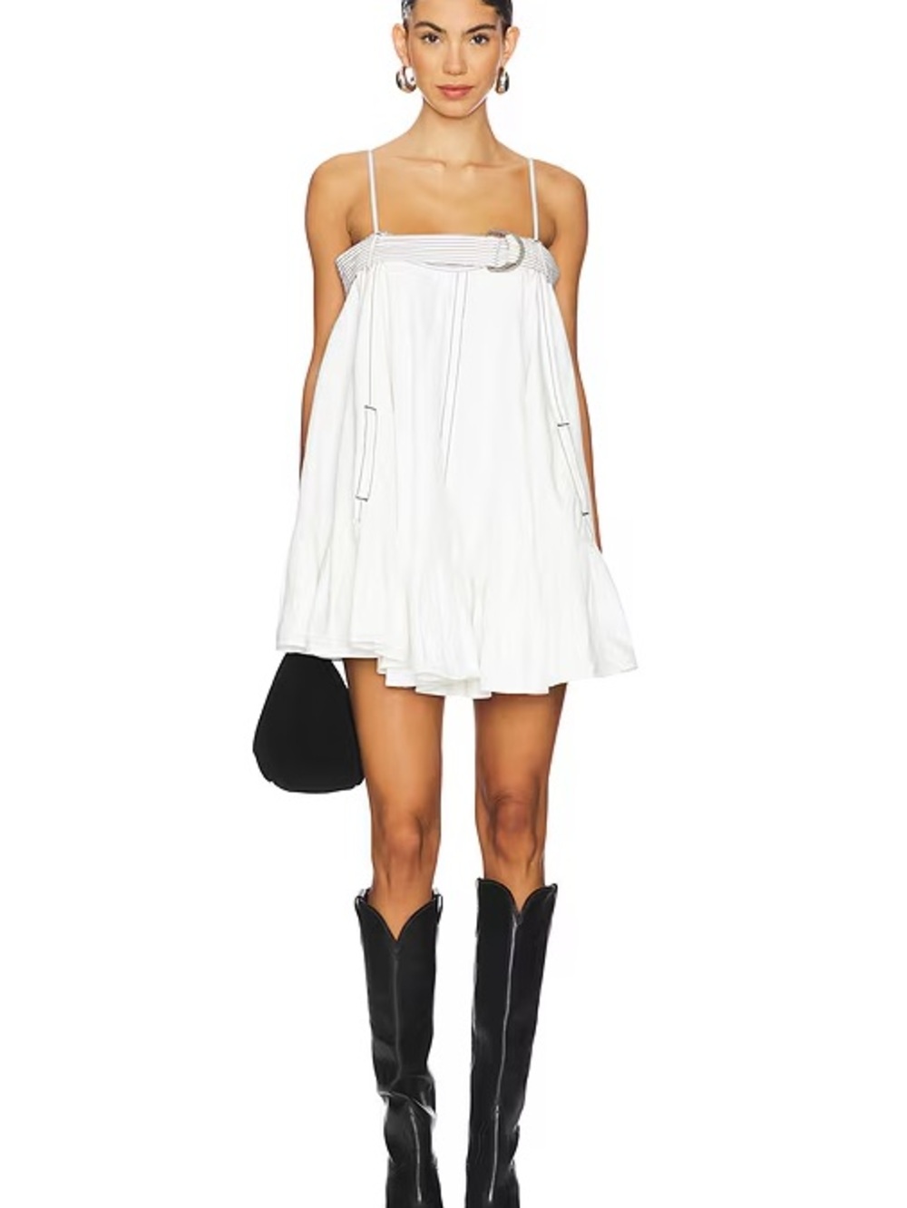 Free People White Spaghetti-Strap Mini Dress with Belt Detail - Picture 1 of 8